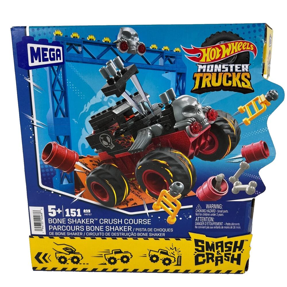 NEW MEGA Hot Wheels Monster Truck Building Toy Bone Shaker Crush Course 150 pcs